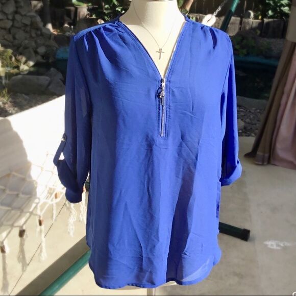 CHIFFON BLOUSE SIZE M WITH MK ZIPPER - Picture 1 of 4